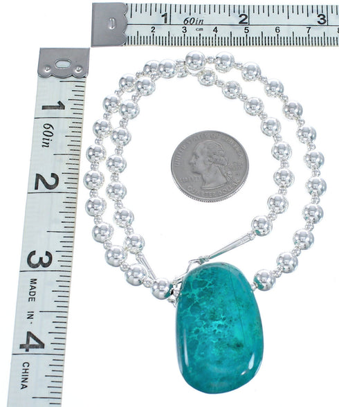 Chrysocolla Sterling Silver Bead Necklace KX120988